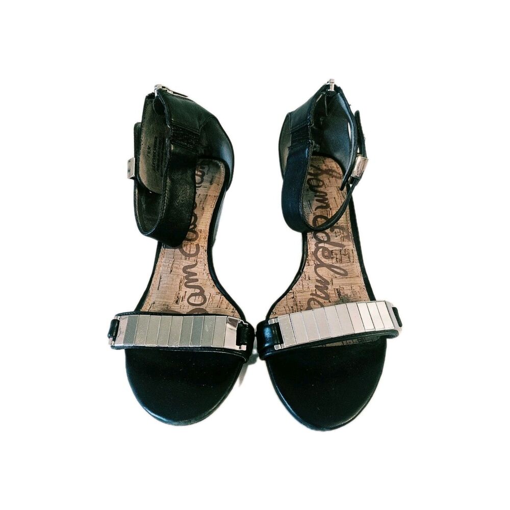 Sam Edelman Black Leather Ankle Strap Heels Size 7.5